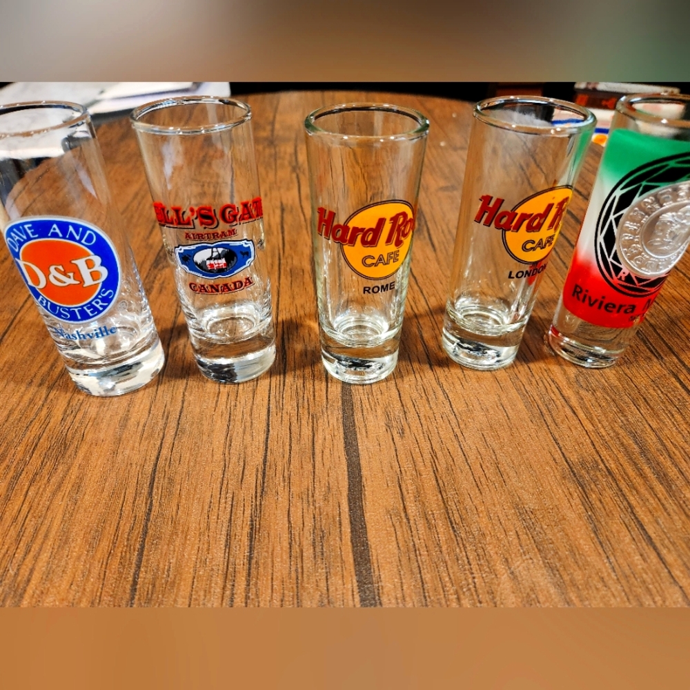 Lot Of 5 Shot Glasses Hard Rock